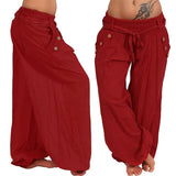 Pants Women Fashion Casual Loose Long Pants Solid Color Baggy Harem Pants Summer Button Sashes Wide Leg Trousers