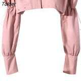 Women pink Color Irregular Blazer New Lapel Long Puff Sleeve Loose Fit Jacket Fashion Tide Spring Autumn 2023