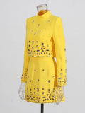 Fashion Suit Women 2025 Spring New Short Skirt Set Nail Drill High-End Long-Sleeved Two-Sleeve Two-Set