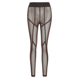 Sisterlinda Sexy Mesh See Through Skinny Summer Pants Women High Waist Fitness Striped Leggings Body-Shaping Pantalones De