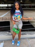 Summer Streetwear Sleeveless Bandage Crop Tops For Women 2022 Funny O Neck Graphic T Shirts Tees Loose T Shirts White