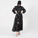TWOTWINSTYLE Print Colorblock Sashes Dress For Women Stand Collar Long Sleeve High Waist Loose Midi Dresses Female Clothing