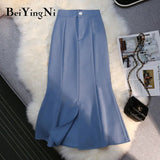 Black Midi Skirt Women High Waist Solid Color Elegant Casual Street Office Ladies Skirts Split Summer OL Mermaid