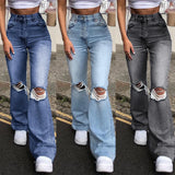 Wide Leg British Trousers Ripped Skinny