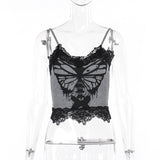 Summer New Spice Girl Blouse Street Fashion Skeleton Butterfly Printing Lace Suspenders Girl-Outfit