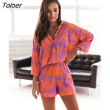 New European And American Women's Clothing Casual Comfortable Printing Shirts Long Sleeves Short Two-piece