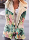 new product lapel printed single-breasted long-sleeved plush plush jacket women's cotton-padded