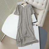 New Short-Sleeved Cotton Striped Simple Wind Dress In Summer-Outfit