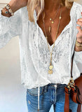 Casual Solid Color Loose Pullover Elegant Regular Sleeve Graceful Commuter Lace