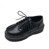 Graduation party Platform Casual Shoes Spring Autumn Women Oxford Shoes Flat on Black Lace Up Leather Shoes Sewing Round Toe zapatos