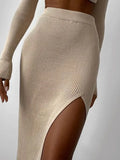 2022 Elegant Sexy Women Knitted Suit Turtleneck Sweater Top And High Waist Long Skirt Party Tracksuit Autumn