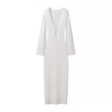 Women's ZA Autumn And Winter New V-Neck Horn Sleeve Long Buckle