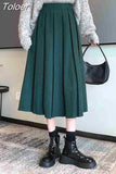 Women Elegant Harajuku High Waist A-line Solid Color Fashion Casual Korean Streetwear Basic All-match Soft Midi Skirts New