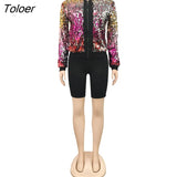 Jacket Women Glitter Sequin Elegant Office Lady Shiny Long Sleeve Cardigan Zipper Streetwear Tops Casual Autumn