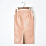 Summer Midi Skirt Women Plus Size Solid Split Skirts Korean PU Leather Skirts Women High Waist Straight Midi Skirts