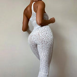 Leopard Print Mesh Skinny Jumpsuit Women One Shoulder Sleeveless Patchwork Fitness Party Activewear Basic Wild Female