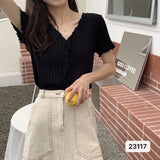 New Design Knitted Ear-Sensitive Niche T-Shirts Short-Sleeved Knitted Shirt Short-Sleeved Knitted