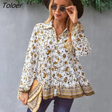 Boho Floral Print Holiday Women Shirt Tops Lace-up V-Neck Lantern Sleeve Loose Vestidos Vintage Casual Spring