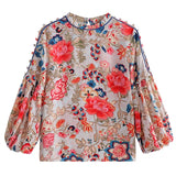 Spring summer Women Blouses Fashion Chinese style vintage floral shirts Blouse Long lantern sleeve Tops Blusas