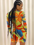 Party Print Green Sexy Long Sleeve Mini