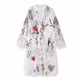 Women's New White Long Embroidery Shirt