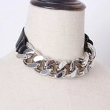 Women Black Pu Leather Metal Chain Stitch Necklace New Temperament Fashion Tide All-match Spring Autumn 2023