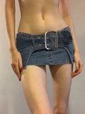 Rockmore y2k Super Short Jean Skirts Belt Design Fashion Sexy Low Waisted Mini Skirts Women Summer Beach Party Skirts 90s