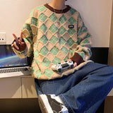 Men Hip Hop Sweaters Streetwear Retro Knitted Pullover Tops New Geometry Casual Knit Warm Pullover Harajuku Sweater