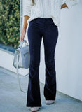 Color High Waist Slim-fit Flared Corduroy Elastic