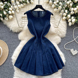 Small Fashion Sleeker-Less Round-Necked Denim Dress Women's Summer Waists Thin Temperament 100-Folded Vest