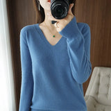 V-neck Sweater Women Autumn Winter Solid Keep Warm Pullovers Fashion Soft Loose Female Jumper Tops Knitted