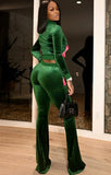Winter Contrast Color Velour Zipper Top and Pants 2 Piece