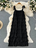 Ruffled Solid Women Summer Dress 2022 Zipper French Style Elegant Temperament Ladies Long Beach Sweet