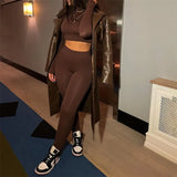 Winter Casual Two 2 Piece Set Sweatsuits Tracksuit For Women Outfits Turtleneck Crop Top Pants Suits Black Matching