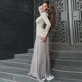 Autumn New Solid Fashion Splicing Design Round Collared 100-Folded Dress