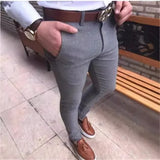 Trendy Men's Self-Fit Suit Pants Youth Solid Trousers Nine-Legged Business Leisure