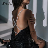 Diamond Chain Black V Neck Sequin Backless Slip Dress Sexy Evenving Party Robe Za 2021 Spring Women Vestidos Cortos
