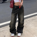 High-Waisted Loose Wash Street Simple Straight Casual Pants 2024 Textured Fabric Jeans-Outfit