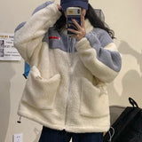 Autumn Winter Women Fashion Hoodie Pullover Coats Warm Soft Fleece Streetwear Plush Tops Loose Big Pocket Drawstring