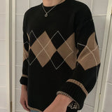 Argyle Sweaters Women Fashion Plaid Sweater Aesthetic Vintage Women Jumpers Autumn Winter Long Sleeve Pull Femme
