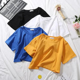 Summer Short Sleeve T Shirts Women Cotton Solid T-shirt O Neck High Waist Crop Top Tee Female Casual Loose T Shirt-Outfit