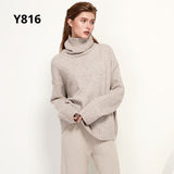Elegant Solid Knitted Two Piece Set Women Turtleneck Batwing Long Sleeve Loose Sweater Full Length Casual Wide Leg