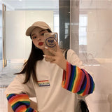 Sleeve Harajuku T-Shirt Women'S Stitching Long Sleeve T-Shirt Stripe Printing O-Neck Chic Tops 2022 Summer
