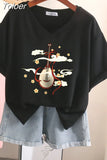 100% Cotton M-6XL T Shirt Chinese Lute Print Tshirt Short Sleeve Women's Top Summer Couple V Neck Oversized T