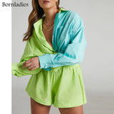 Women Tracksuits Shirt with Mini Shorts 100% Cotton Two Pieces Sets Fashion Outfits Women Blouses Short