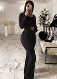 Winter Ribbed Crop Top and Bell Bottom Pants 2 Piece