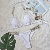 Toloer 2023 Swimsuit Sexy Crystal Diamond Women's Swimwear Plain Strap Backless