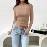 New Women's Long-Sleeved Top Solid Color Knitted