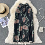 Floarl Print Women Jeans Skirt 2022 Summer Split Button Zipper Vacation Retro Ladies A Line Harajuku Long