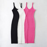 And Winter New Rib Flute Dress Elastic Tight Suspender Dress Knitted Dress-Outfit